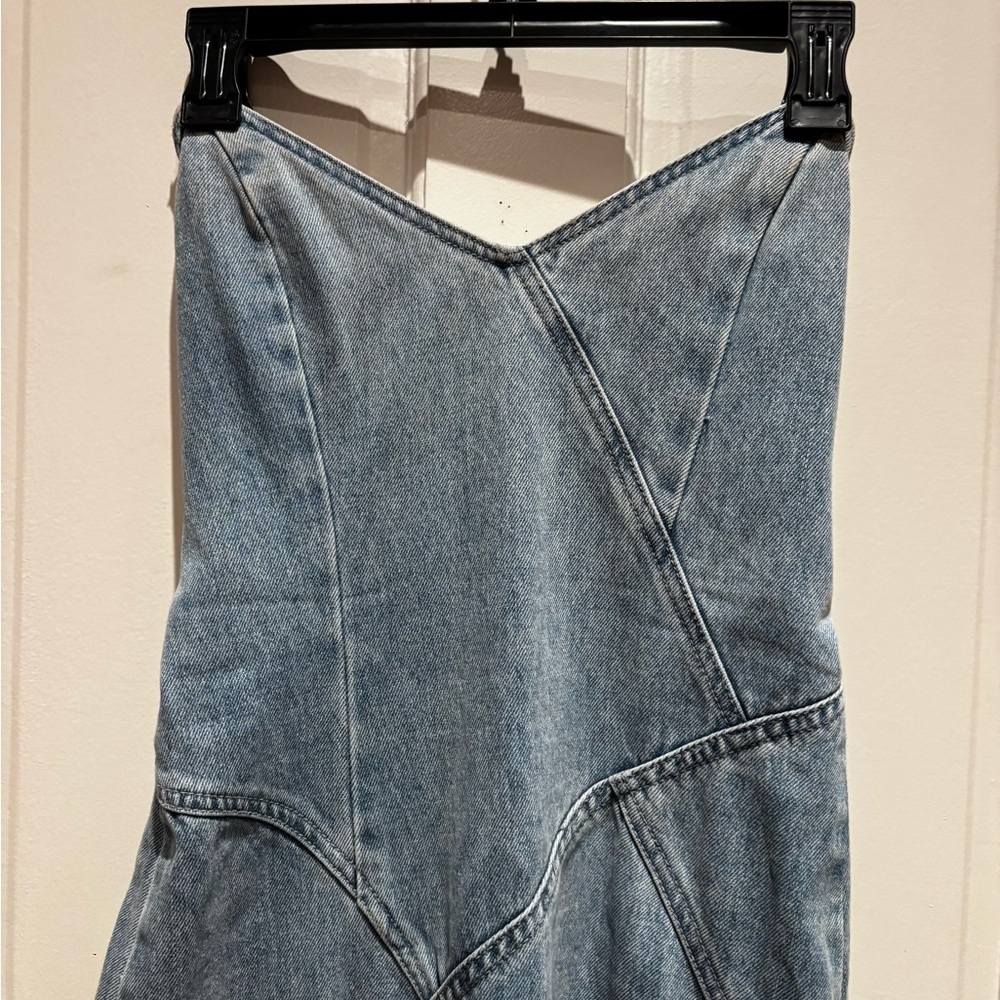 Strapless Light Blue Ruffle High-Low Dress - Picture 12 of 16